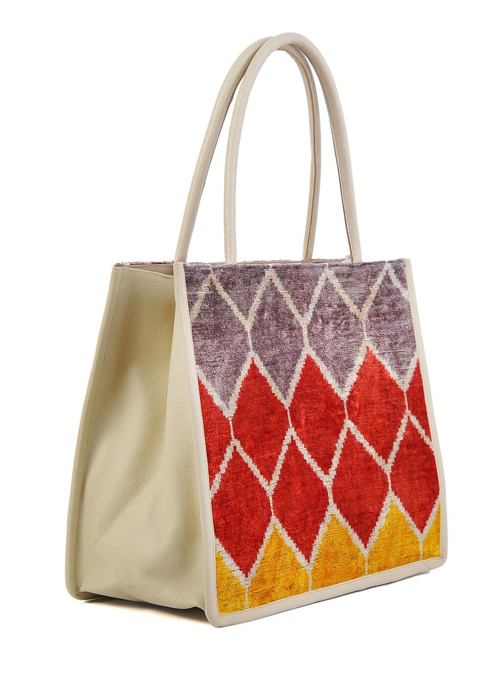 Large Leather & Silk Tote Bag - Rachel