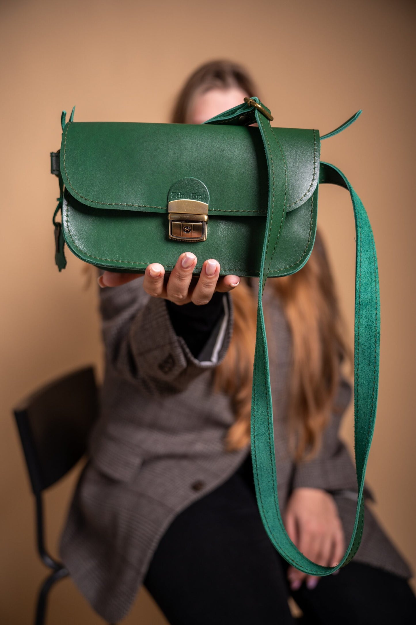 Natural Leather Saddle Bag Mini - Green