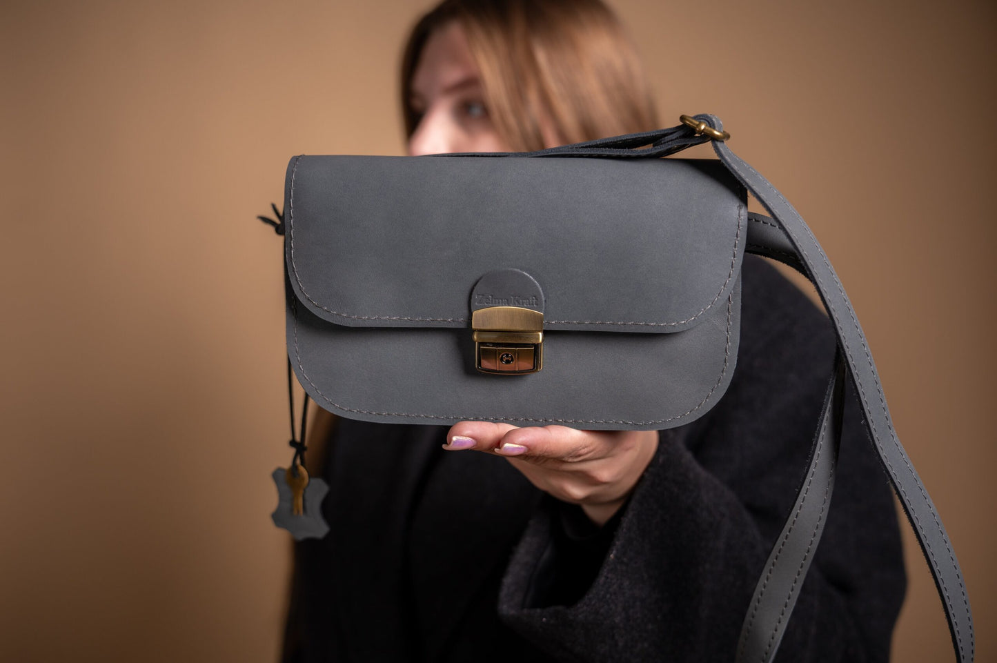 Natural Leather Saddle Bag Mini - Grey