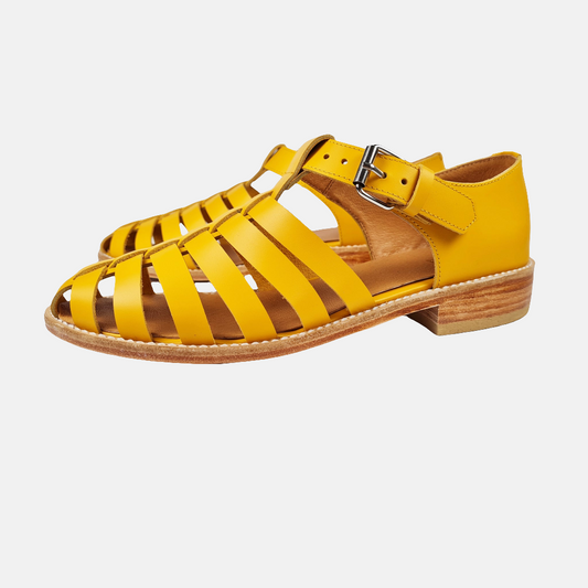 Handgefertigte Leder-Fischersandalen - Gelb