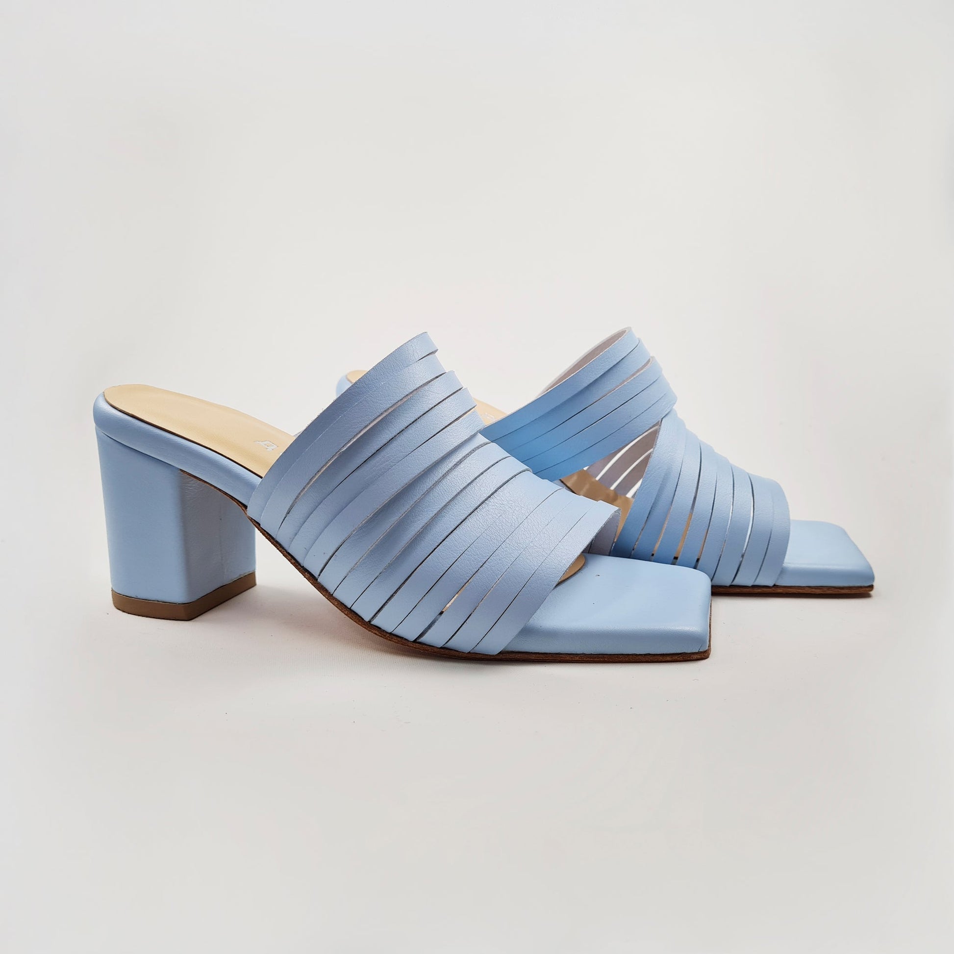 Handmade Strappy Leather Sandals - Light Blue