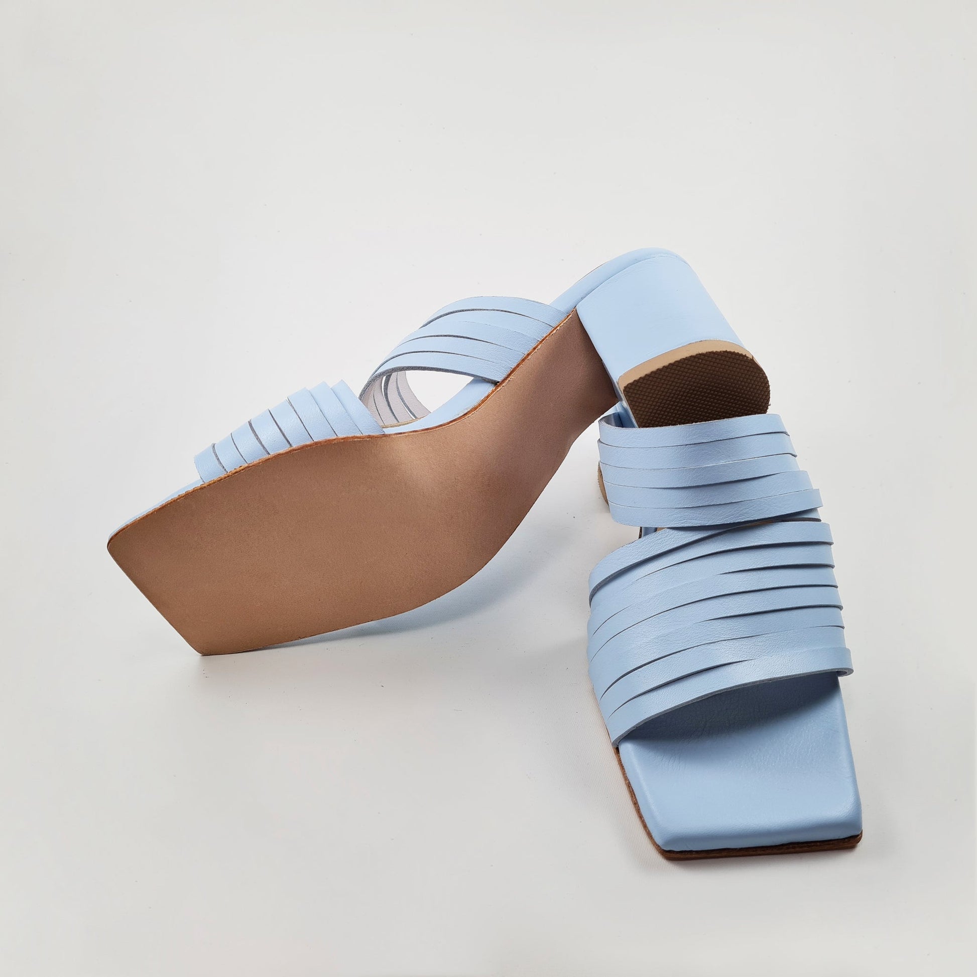 Handmade Strappy Leather Sandals - Light Blue