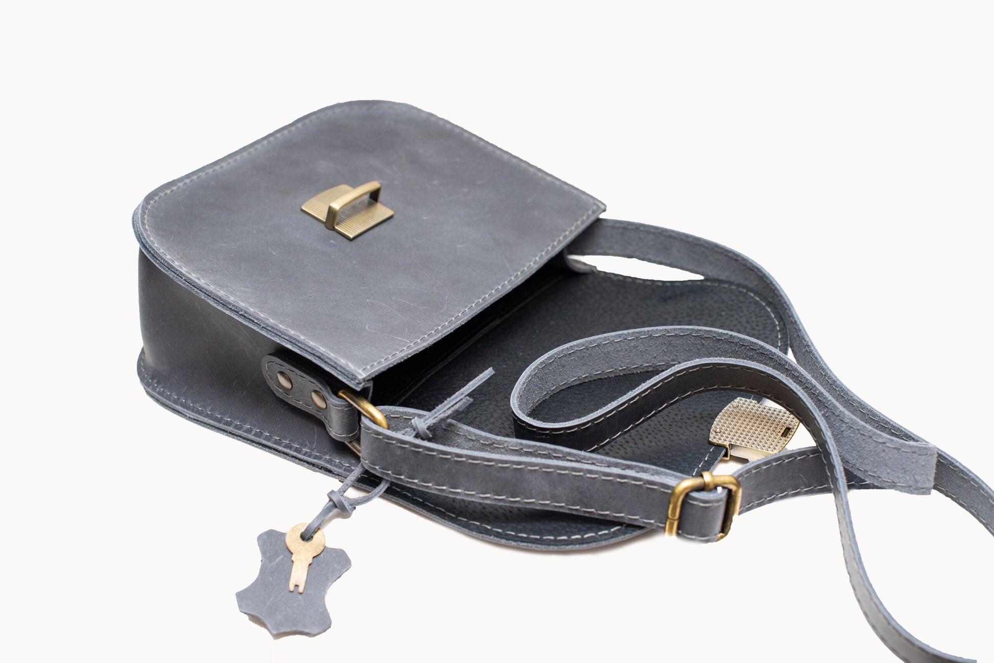 Natural Leather Saddle Bag Large – Grey